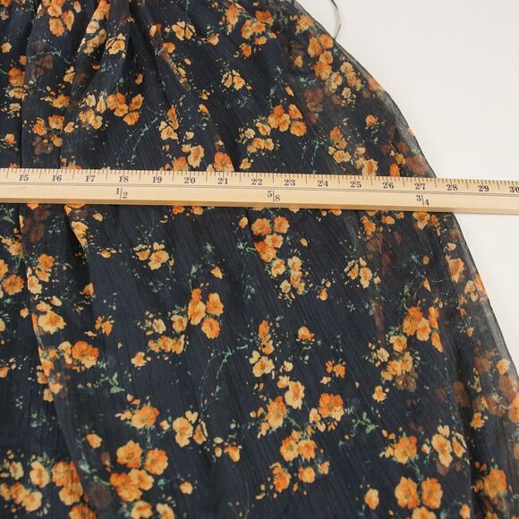 Zara Floral Print Chiffon Racer Blue Flowy Ruffle Summer Maxi Dress Sz M - Picture 7 of 14